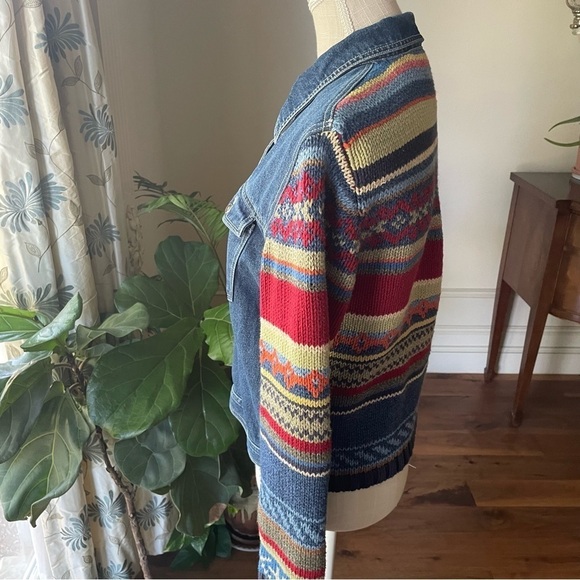 David Brooks Vintage Denim and Southwestern Sweater Jacket - Picture 2 of 12